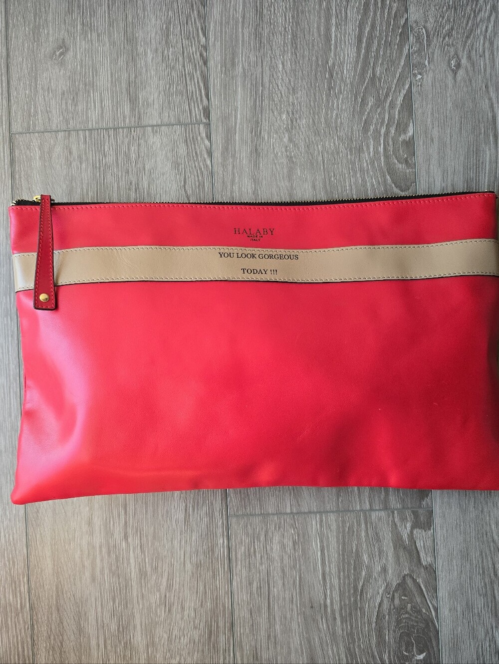 HALABY Rome Oversized Clutch Pouch Red Made in Italy You Look Gorgeous Today XL